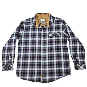 Legendary Whitetails men's flannel shirt blue and white corduroy trim size L